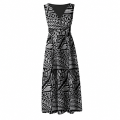 Mao Collection: V-Neck Maxi Women’s Dress - Black