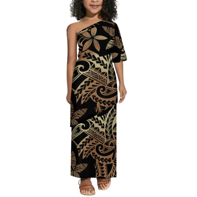 Nala Collection: Girl’s Shoulder Dress - Gold