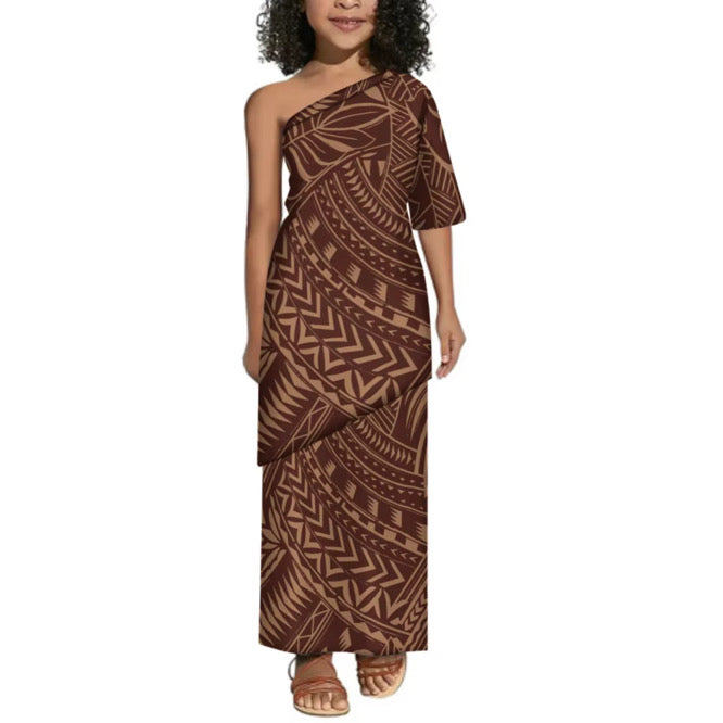 Lake Collection: Girl’s Shoulder Dress - Brown