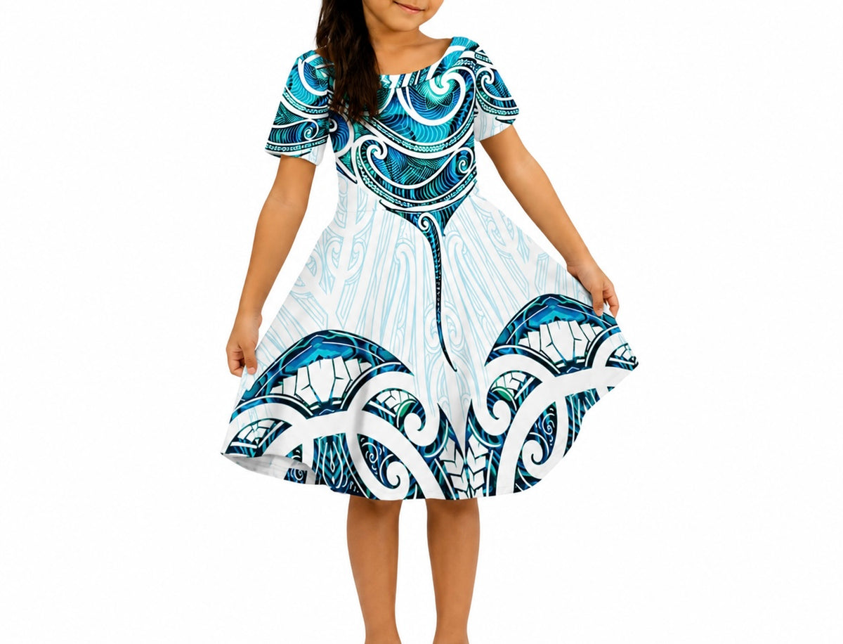 Aria Collection: Flared Girl’s Dress - Aqua