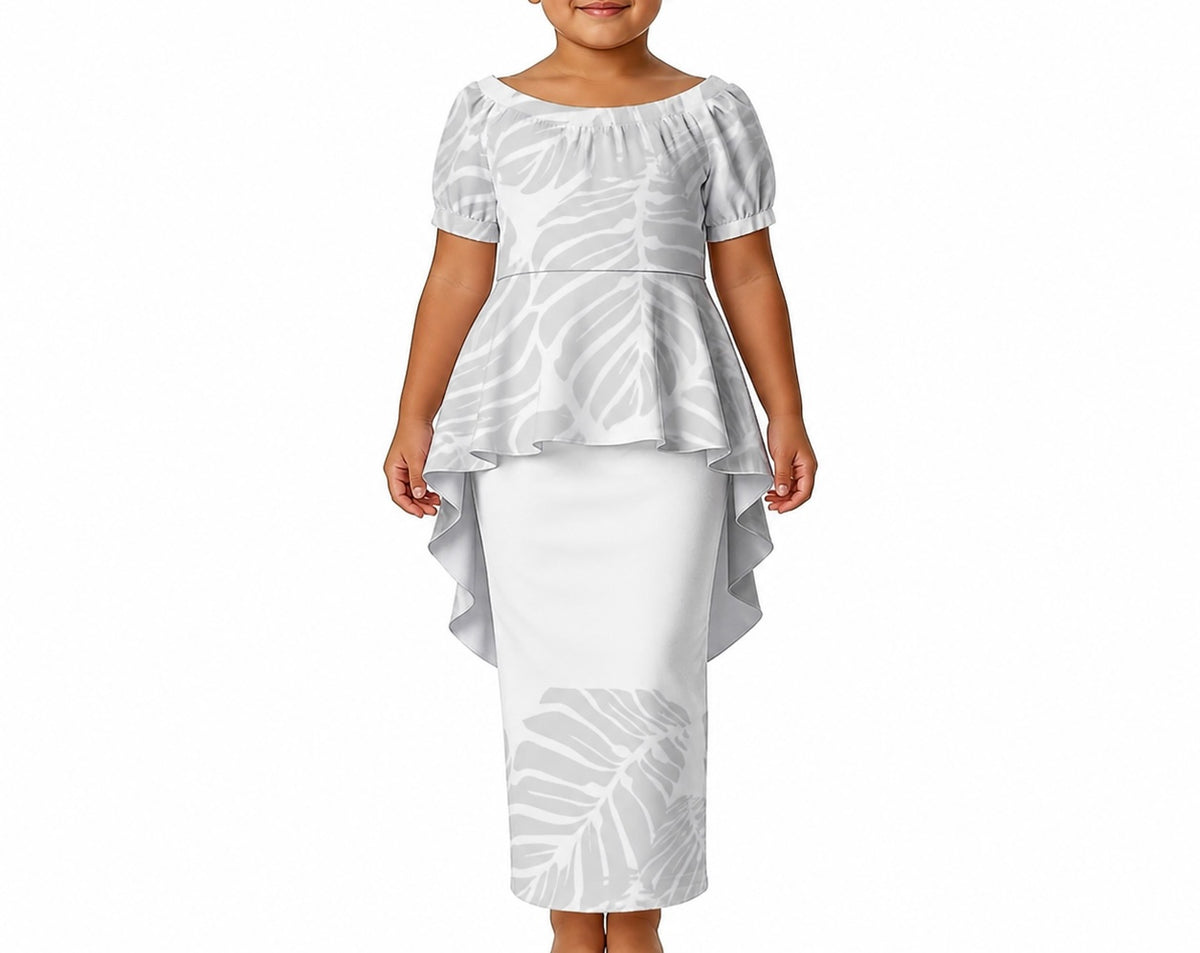 Bless Collection: Girl’s Drape Puletasi Dress - White