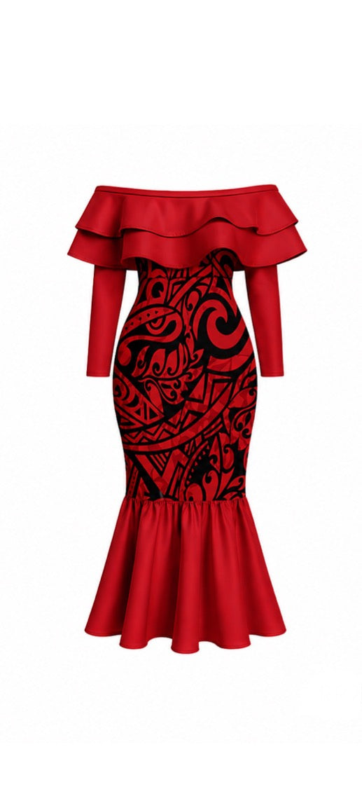 Rosa Collection: Women’s No Shoulder Fishtail Dress - Red