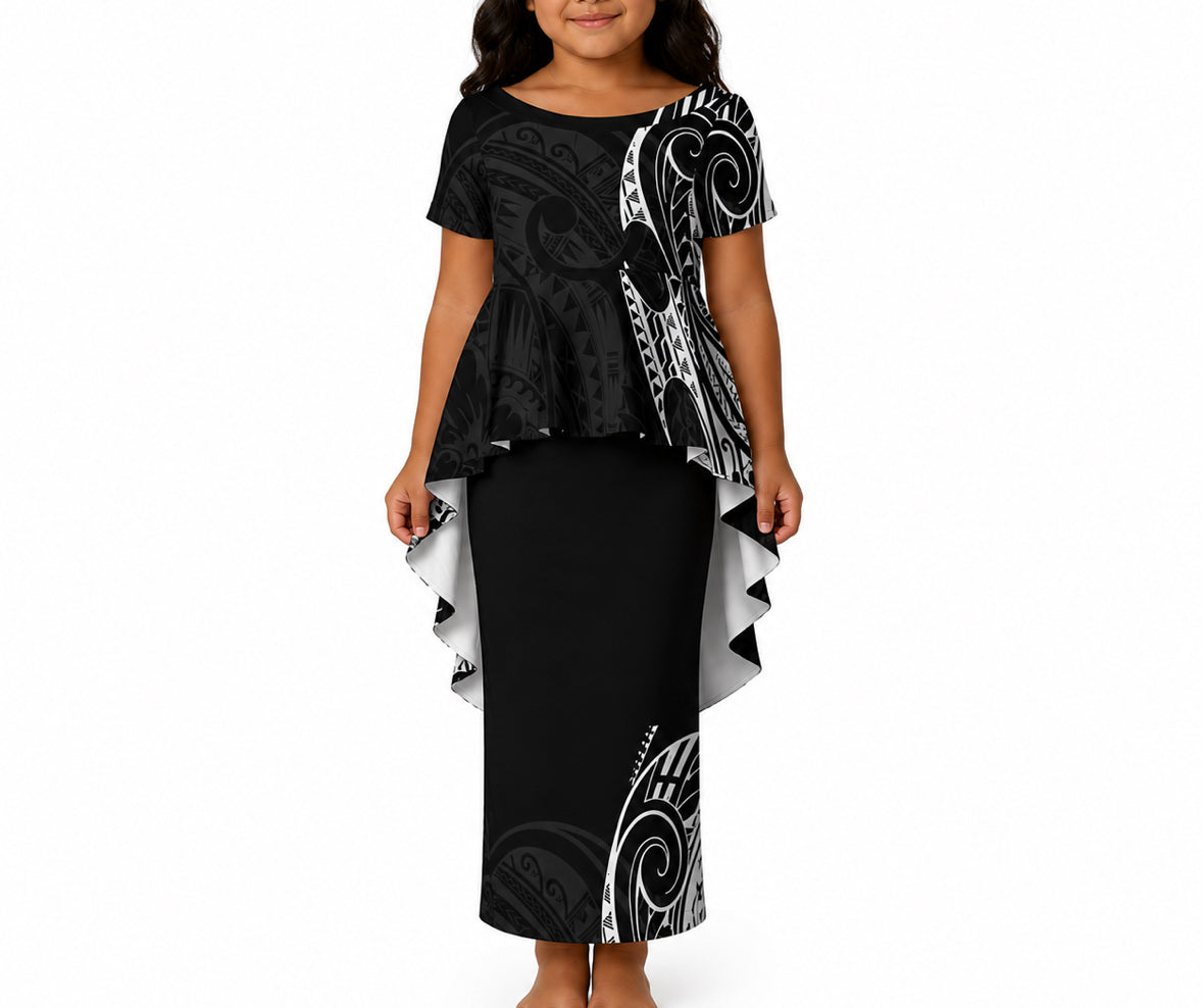 Sola Collection: Girl’s Drape Puletasi Dress - Black