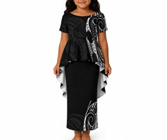 Sola Collection: Girl’s Drape Puletasi Dress - Black