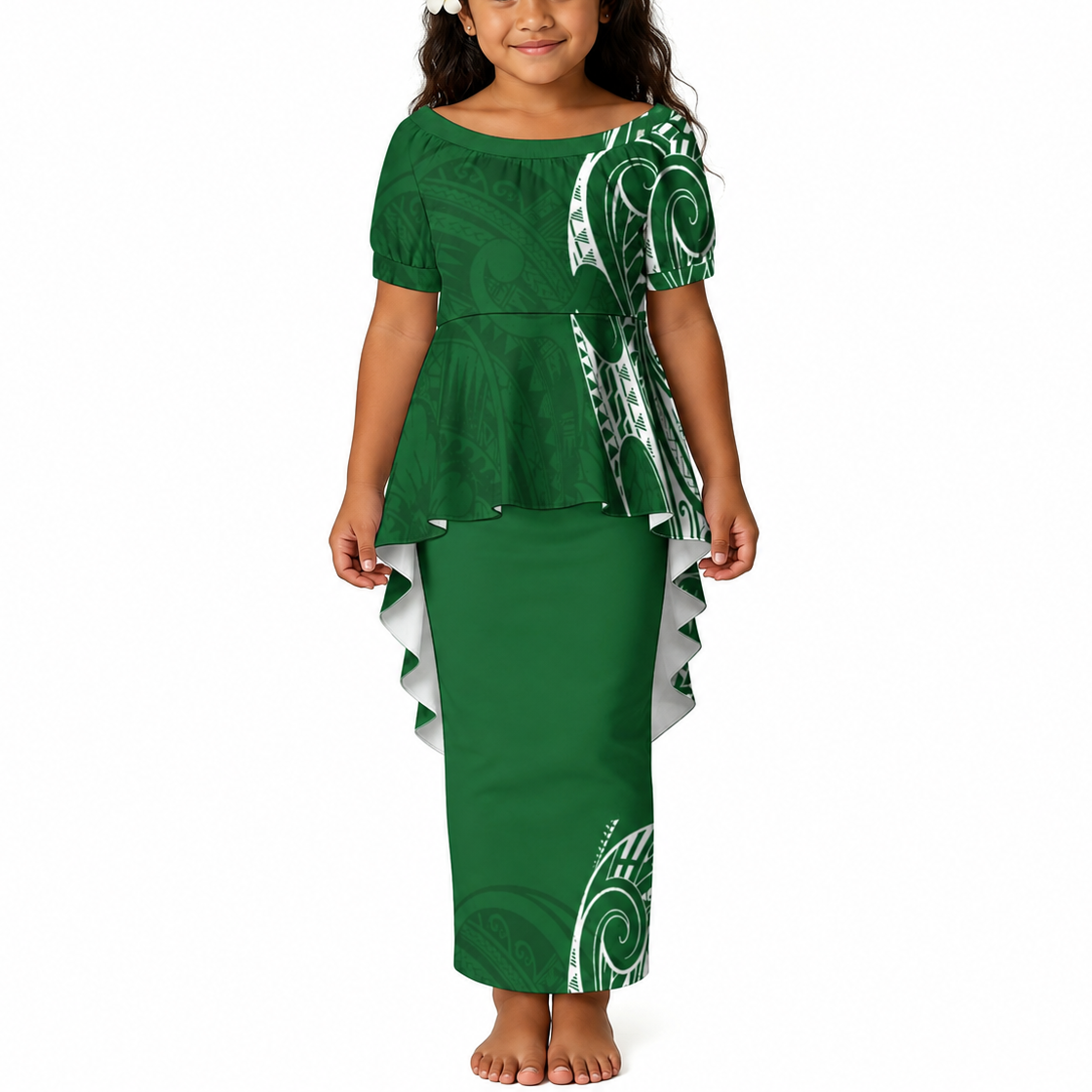 Sola Collection: Girl’s Drape Puletasi Dress - Green