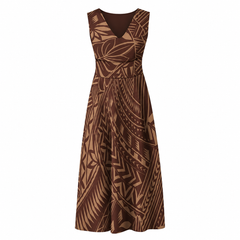 Lake Collection: V-Neck Maxi Women’s Dress - Brown