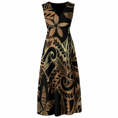 Nala Collection: V-Neck Maxi Women’s Dress - Gold