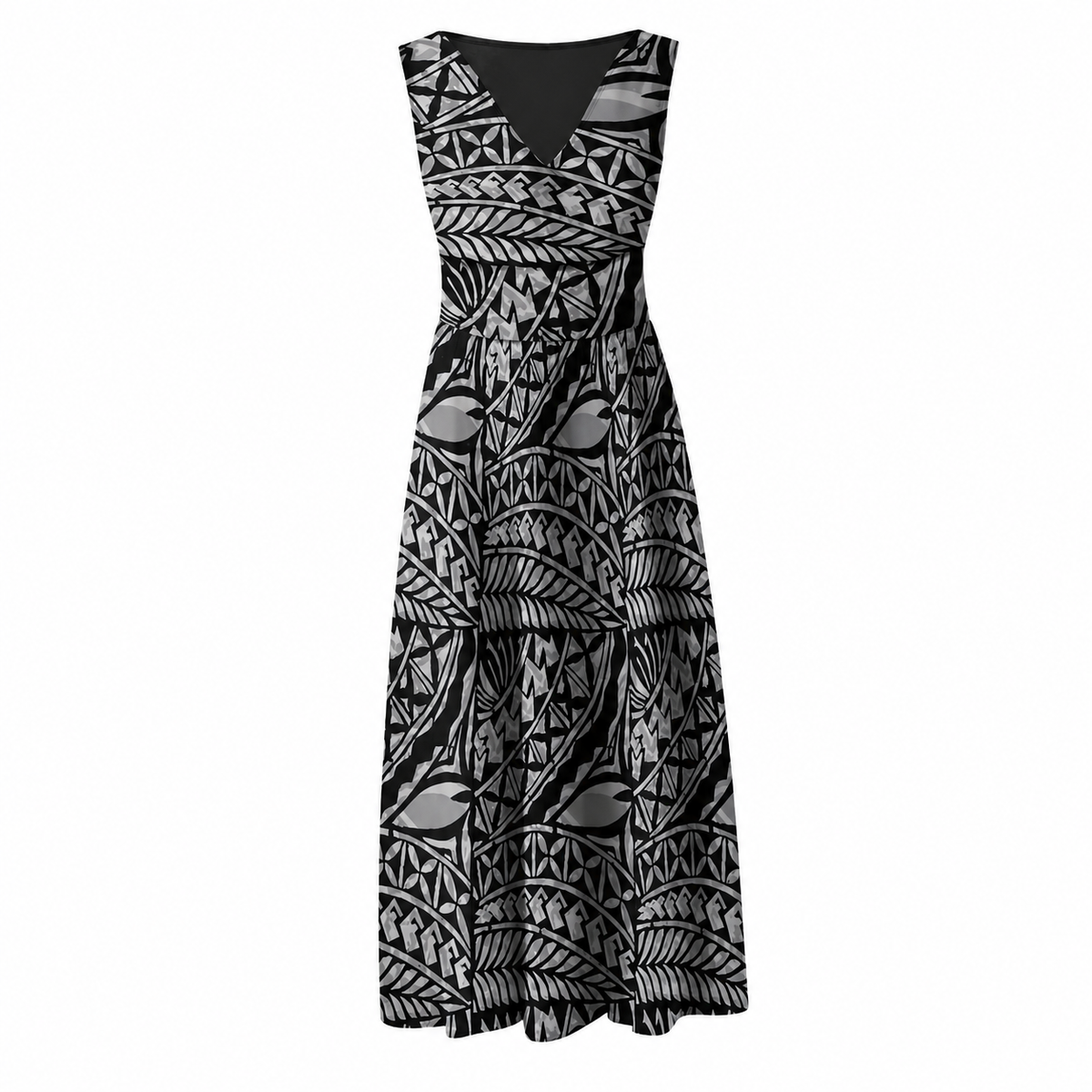 Mao Collection: V-Neck Maxi Women’s Dress - Black