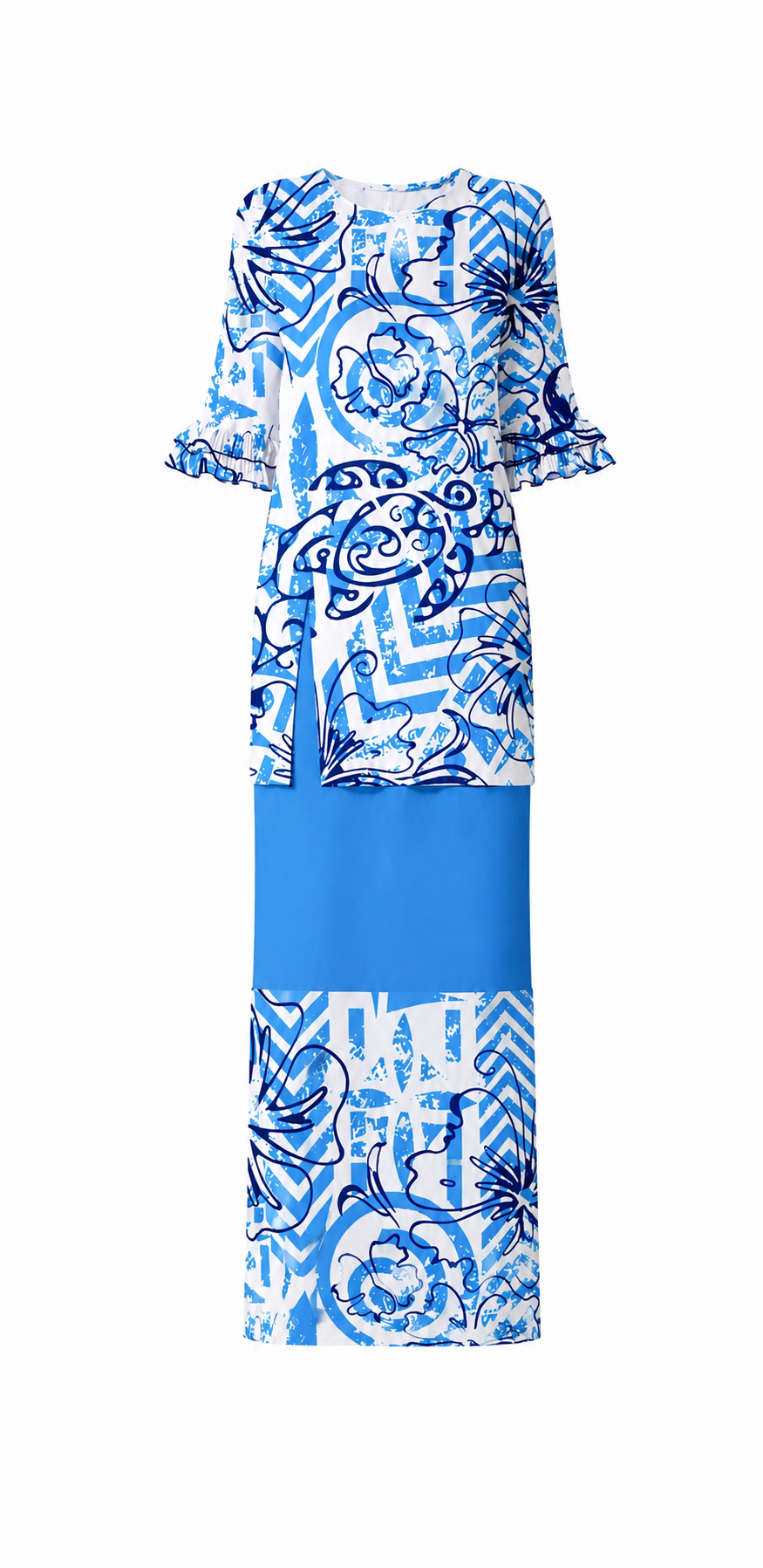 Aki Collection: Women’s Puletasi Flared Sleeve - Blue
